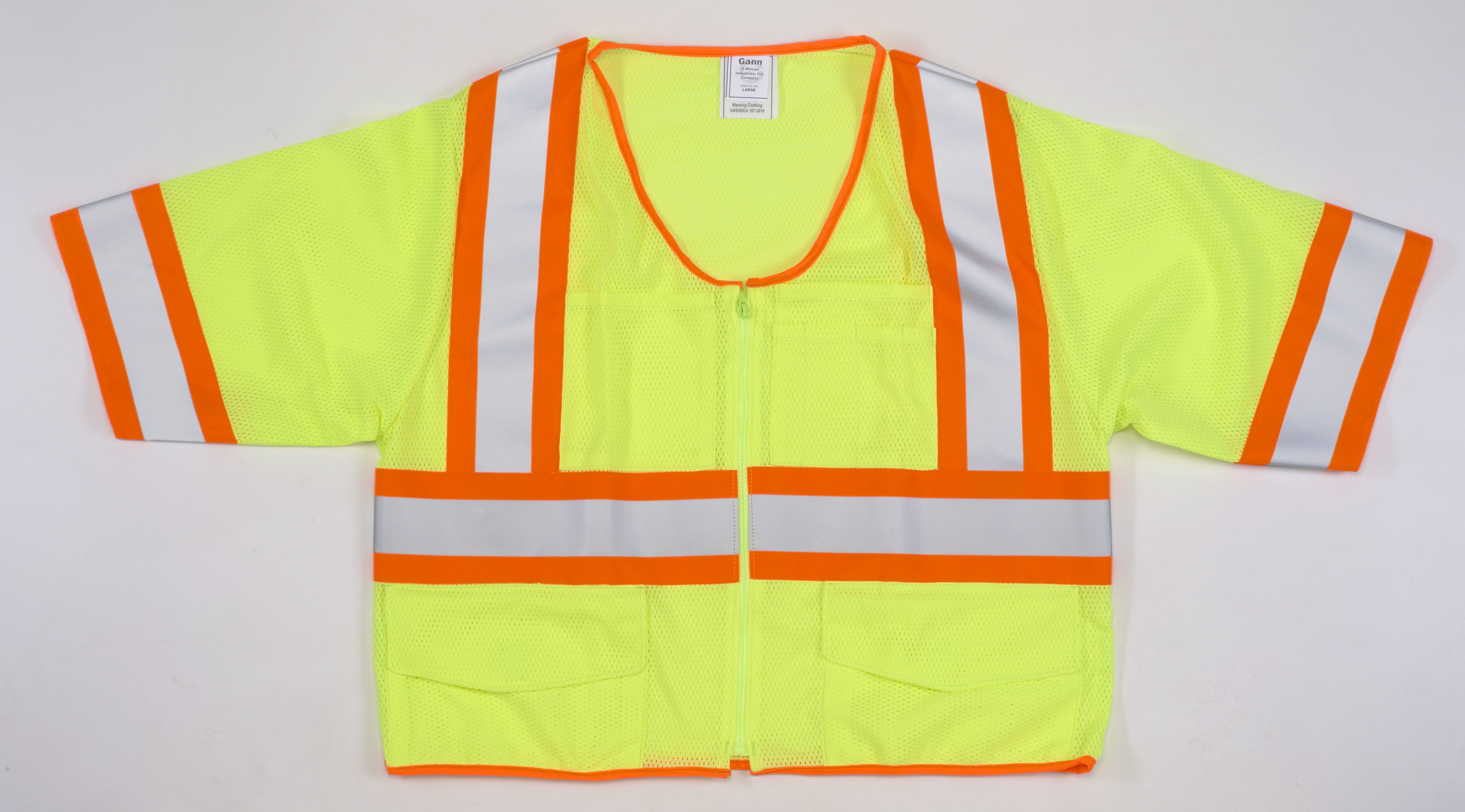 16392, ANSI CL 3 Lime Solid Vest w/ Pouch Pocket 4 OSO, MutualIndustries